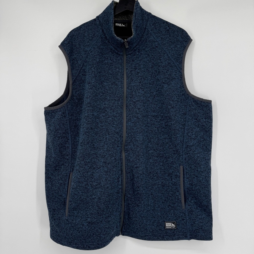 Eddie Bauer Men's Fleece Vest Size 2XL Blue Heathered Full Zip Pockets